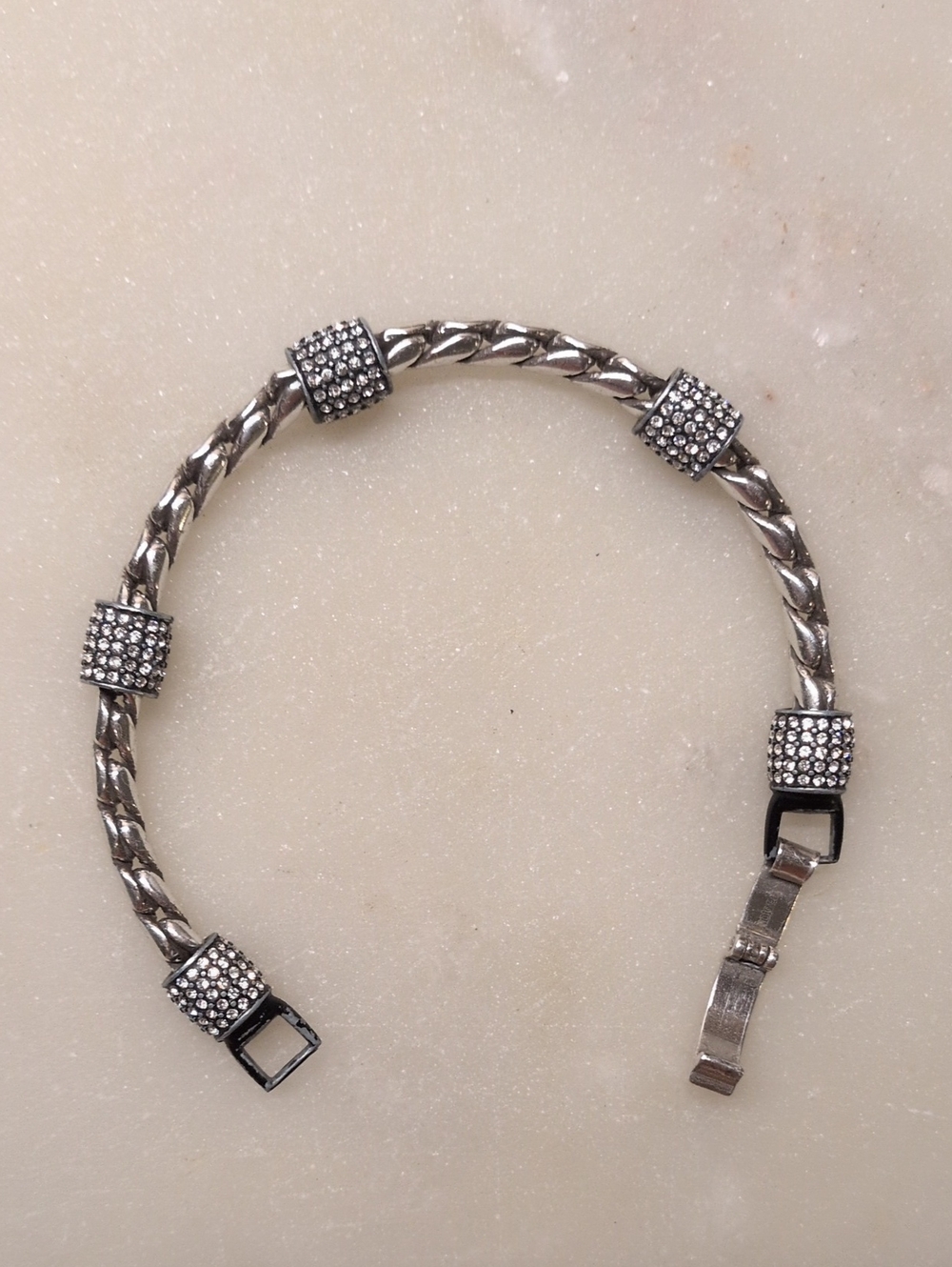 Brighton Meridian Silver Twist Link Bracelet With Crystal Accents EUC!